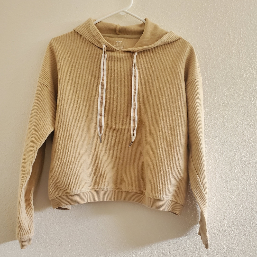 aerie tan ribbed women's hoodie sweater size XS